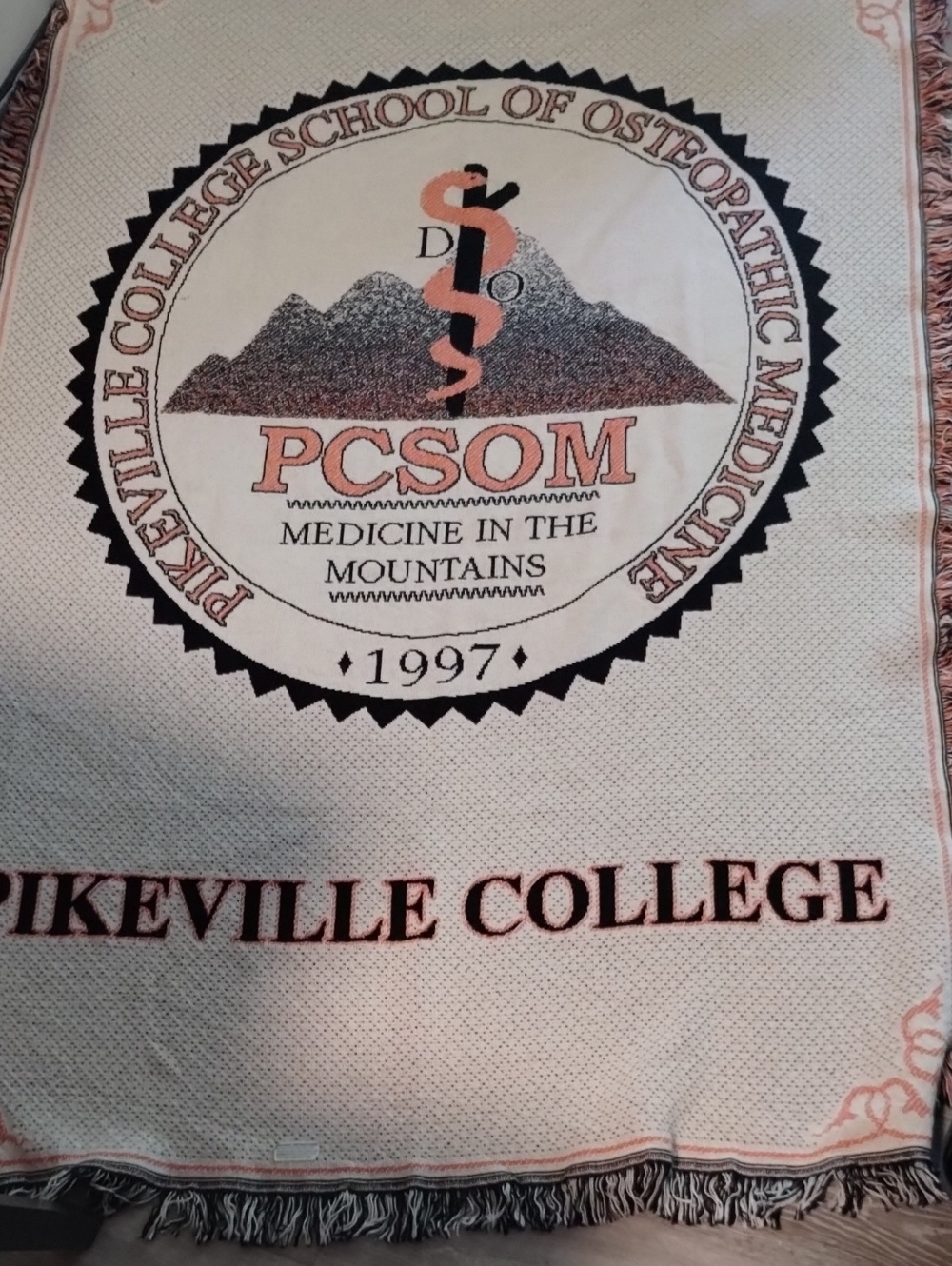 PCSOM Logo Woven Throw Blanket in Cream & Rust
